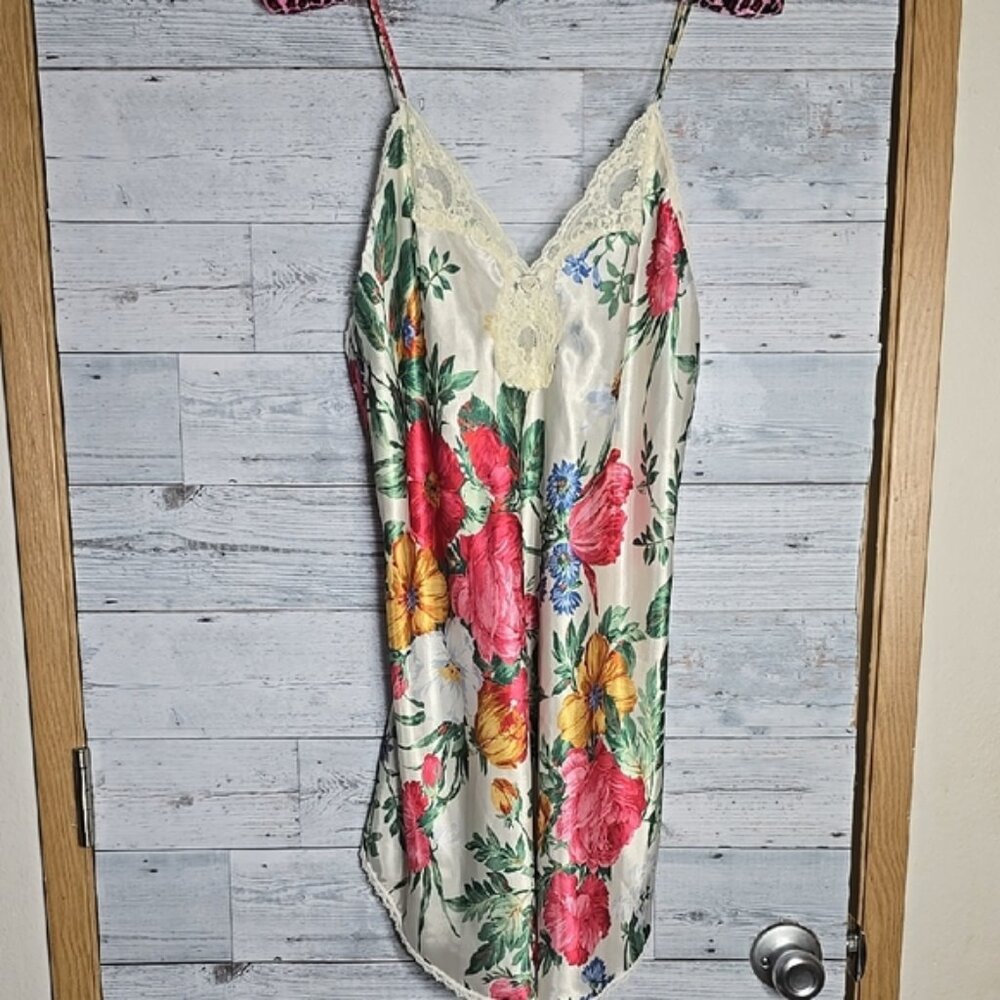 Vintage Deena Floral Lace Trim Slip Dress Sz M